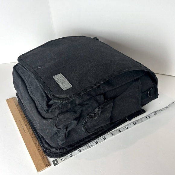 Bella Russo 14" Canvas Messenger Bag Black Shoulder Organizer Pockets New - Picture 9 of 9